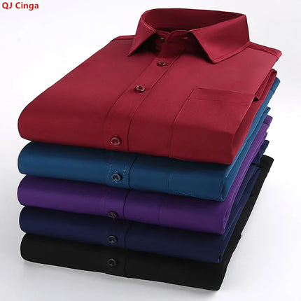 Men's Purple Long-Sleeve Shirt for Commuting: Non-iron, Wrinkle-resistant, Slightly Stretchy, Quick-drying Casual Shirts.