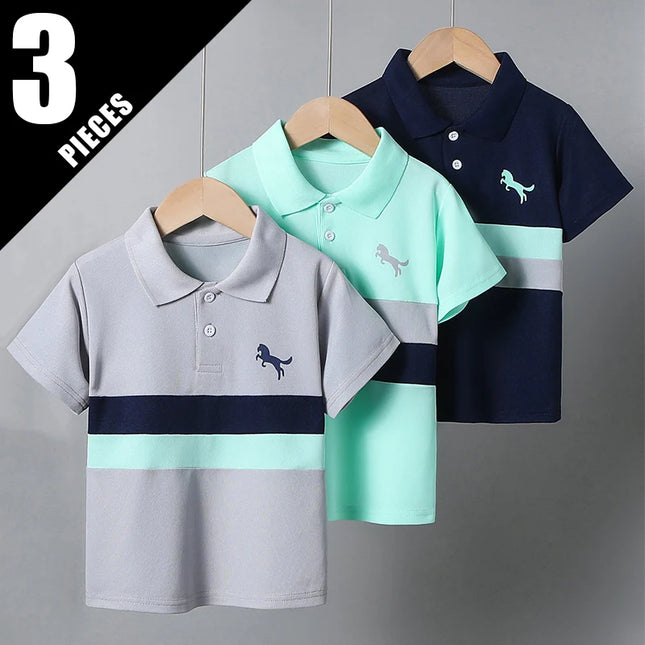 3-piece Set Of New Summer Children's Multi-color Combination POLO Top For Boys Handsome And casual Lapel Short Sleeved T-shirt