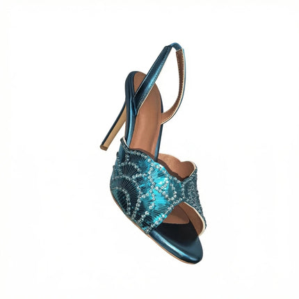2026 French Sequin High-heeled Fashion Runway Show Single Strap, European and American Women's Sexy One-piece Buckle Sandals