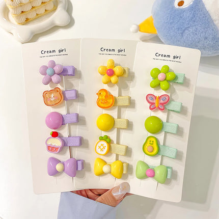 5PCS/Set Cute Cartoon Baby Girl Hair Clips Sweet Flower Bow Sided Clips Bangs Clips Kids Barrettes Hair Accessories