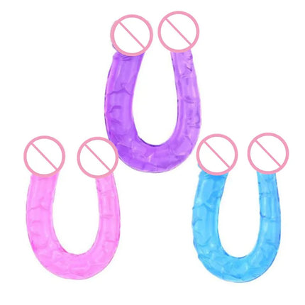 1PC Pink Soft Jelly Double Dildos Vagina Artificial Sex Toys Shop For Couple Women Gay Lesbian Masturbators Anal Plug U Shape