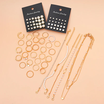 67 Pcs/Set Boho Style Metal Earrings Necklaces Rings Bracelets Multi Piece Jewelry Set For Women Daily Wear New 2024 Fashion