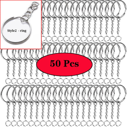 Silver Metal Blank Keyring Keychain with Ring Link Long Round Split Keychain Keyrings Chains Stainless Steel Key Rings Holder