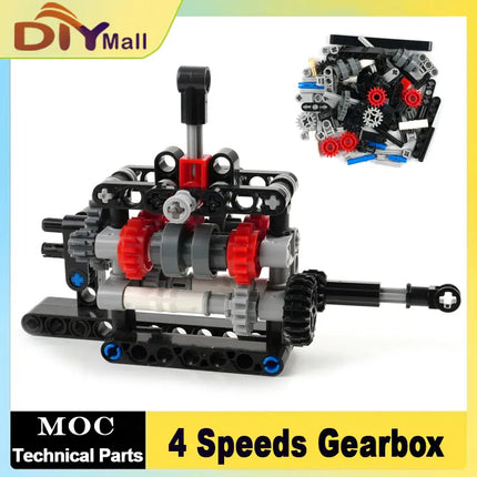 MOC DIY 4 Speed Gearbox Building Blocks Technical Model M Motor Manual Transmission STEM Educational Toy Power Functions