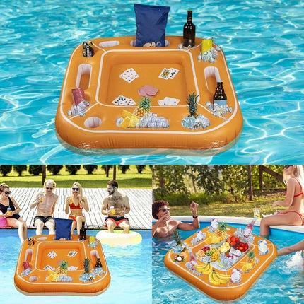 Floating Table for Pool Game with Waterproof Playing Cards, Inflatable Pool Party Tray Float for Drink Snack Holder