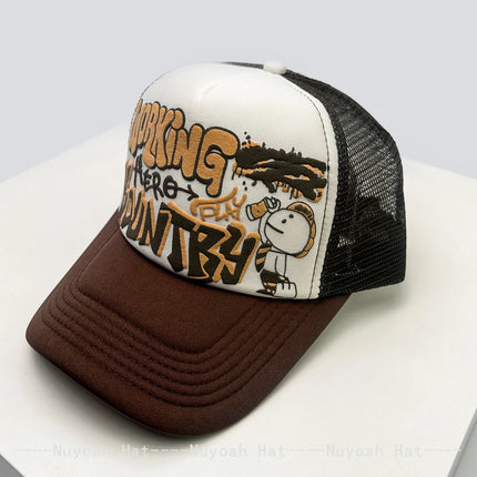 New Unisex Cartoon Character Graffiti Printed Letter Baseball Hats Sunshade Color Block Breathable Trucker Caps Versatile Mesh