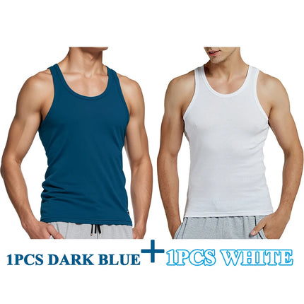 Tank Tops Men New 100% Cotton Solid Vest Mens Slim Casual Breathable Sleeveless Tops Gym Running Undershirt Male Gift Hot Sale