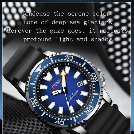 OFNS High Quality Fashion Men's Quartz Watch Calendar Luminous Display 50M Waterproof Luxury Watches Rubber Strap Men's Watch