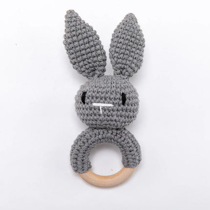 Wooden Baby Rattle Toy Handmade Crochet Sensory Toy for Newborn 0-3 Months,  Rabbit Rattle Toys Baby Gift Travel Accessories