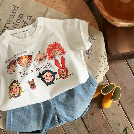 Boys Short Sleeved T-shirt Summer Cute Cartoon Printed Girl Top Fashion 3-8-year-old Children Pullover