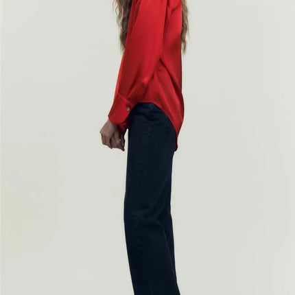 Classic Silk Satin Feel Shirt New Spring Collection Long Sleeve Polyester Fabric Women's Premium Fashion Regular Length