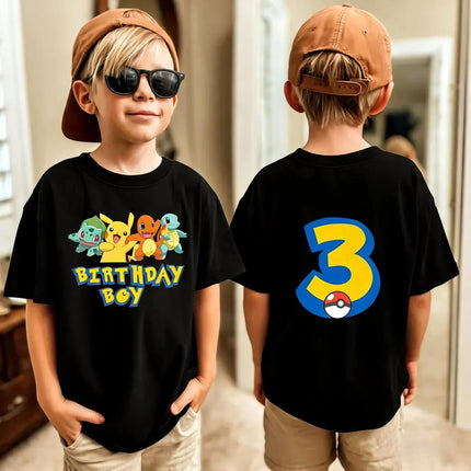 Birthday T-shirt Cute Pikachu Pokémon 3-9 Printed T-Shirt Unisex Summer Y2K Harajuku Loose Casual Short Sleeve Top for Chirldren