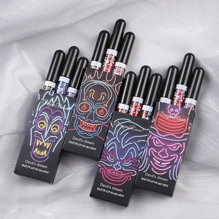 Lip Gloss in a Box of Three, Pearlescent Lipstick in a Non-Stick Cup, Shiny Purple and Black Lip Gloss Set