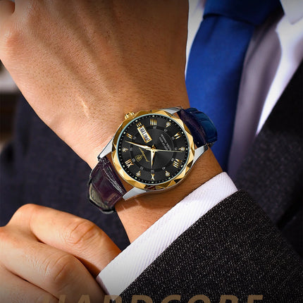 POEDAGAR Original Luxury Men's Watch Waterproof Luminous Date Week Sports Men's Watches Classic Business Quartz Leather Men Watch