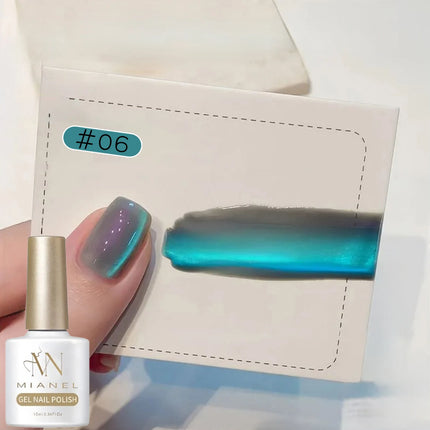 MIANEL 10ML Northern Colorful Blue Light Glass Beads Cat Eye Gel Nail Polish Flashing Versatile Winter Blue Nails