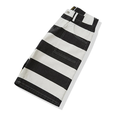 0802 Summer Shorts For Men Classic Vintage Stripe Cotton Casual Straight Mid-Waist Harajuku Street Male Pants Cargo Clothing