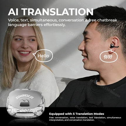 Zombies Cat B23 Graffiti Design Bluetooth 6.0 OWS Ear Clip Earbuds AI Translating Headphone TWS Wireless Earphone with Smart APP