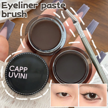 Black Brown Eyeliner Cream with Makeup Brushes Waterproof Lasting Matte Non Smudging Eye Liner Eyebrow Dual Purpose Cosmetics