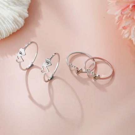 COOLTIME Initial Letter Ring for Women Stainless Steel A-Z Alphabet Double Heart Rings Fashion Wedding Anniversary Birthday Gift