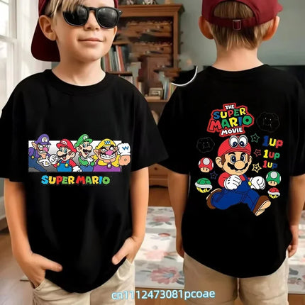 Super Mario Cartoon Pattern Unisex Cotton Short Sleeved O-neck Summer Short Sleeved Casual Adult/Children Role-playing T-shirt