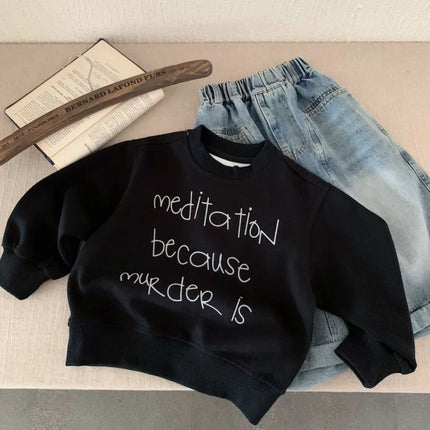 2025 Autumn New Children Solid Sweatshirt Baby Fashion Letter Printed Long Sleeve Tops Kids Girl Boy Crewneck Hoodie Clothing