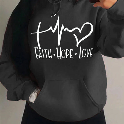 Faith Hope Love Letter Graphic Women Hoody Street Casual Loose Hoodies Autumn Fleece Pullover Hip Hop O-Neck Clothing Female