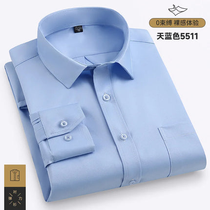 Men's Purple Long-Sleeve Shirt for Commuting: Non-iron, Wrinkle-resistant, Slightly Stretchy, Quick-drying Casual Shirts.