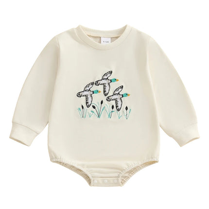 Autumn Baby Sweatshirt Rompers Baby Boys Toddler Fall Clothes Long Sleeve Crewneck Duck Embroidery Casual Romper Jumpsuit