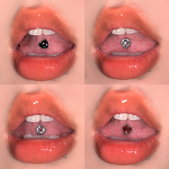 Trendy Four-color Tongue Puncture Nail Punk Hip-hop Rock Body Jewelry Spicy Girl Titanium Cool Steel Red Heart Tongue Piercing