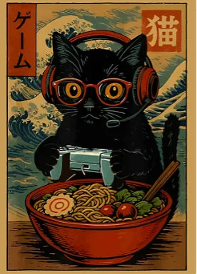 Japan Ukiyo-E Style Fun Game Animal Ramen Posters Art Print Mexican Axolotl Game Cat Ferret Canvas Painting Game Room Home Decor