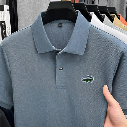 100% Cotton High-End Men New Short-Sleeved Polo Shirt Lapel Button Embroidery British Style Fashion Snug Hot-Selling Men's Wear