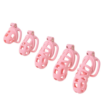 Black or Pink Male Penis Cage Chastity Cage Lock Device w/4 Rings Virginity Device 5 Sizes