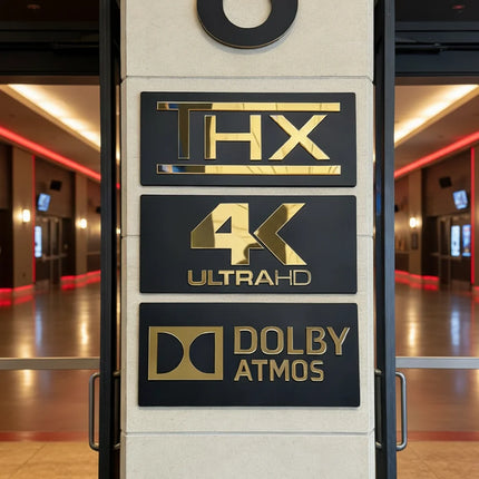 Dolby Atmos & DTS X Wall Signs Gold Mirror Acrylic Home Theater Plaque for Movie Room and Media Room Premium Cinema Room Decor