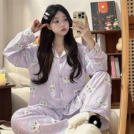 Momonga cartoon pajamas cute Chiikawa Momonga Women's long-sleeved shirt and pants for spring and autumn Girls' home wear set