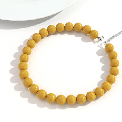 Boho Colorful Acrylic Big Ball Bead Chain Necklace Trendy Handmade Round Choker Necklaces for Women Man Statement Jewelry Gift