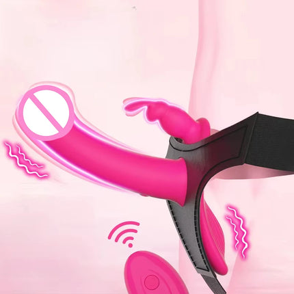 Strap-On Vibrating Dildo Adjustable Harness Vibrator with 10 Vibration Modes Wearable Harness Sex Toy for Female Couple Lesbians
