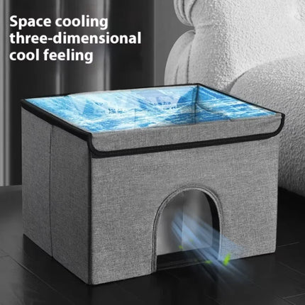 Portable Foldable Pet Cooling House Hot Summer Cool Cat Nest with Homemade Ice Bag Air Conditioning System for Cats