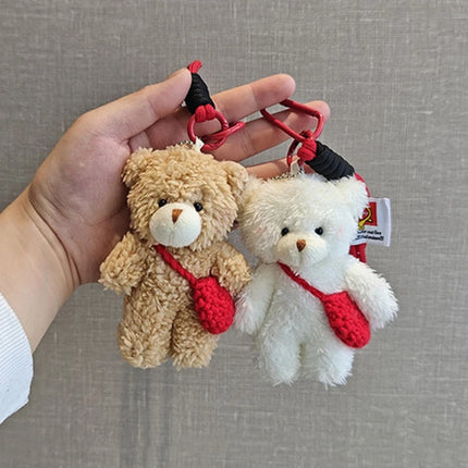 Cute Red Bag Bear Knot Rope Keychain Pink Blue Paired Bears Plush Doll Car Key Chain Christmas Scarf Bear Backpack Key Chain