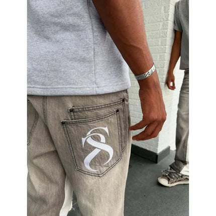 Washed Micro-Flare Gray Stitching Jeans, Suitable for Both Men and Women, Can Be Worn as Long Pants or Shorts, Comfortable