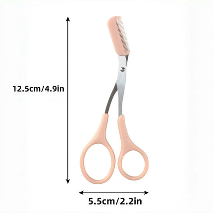 Stainless Steel Eyebrow Trimming Scissors with built-in Comb Precise Grooming Tool Creating Perfect Eyebrows Pink/White/Black