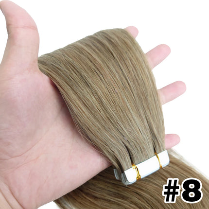 Real Human Hair Straight Tape In Extensions Double Sided For Skin Weft Tape In Hair Extensions 20Pcs Seamless Hair Extensions