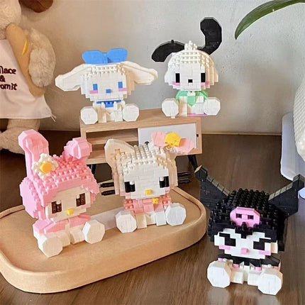 Sanrio Anime Hello Kitty My Melody Cute Building Blocks Doll Toy Pochacco Cinnamoroll Pompompurin Kuromi Girls Brithday Gift