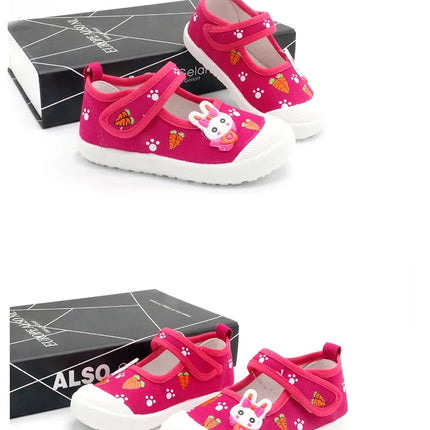 JGSHOWKITO Girls Canvas Shoes Soft Sports Shoes Kids Running Sneakers Candy  With Cartoon Rabbit Carrots Prints Children