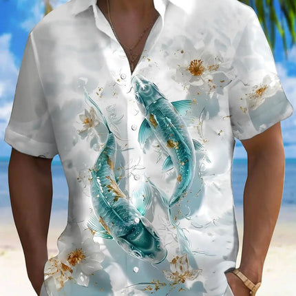 New Hawaii Spring/Summer Fashion Leisure Street Walk Tourist Beach Printed Full Open Short Sleeve Button Shirt, Quick Shipping