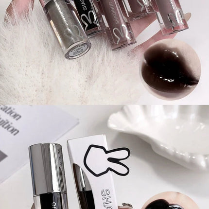 NEW Water Glazed Mirror Lip Gloss Makeup Crystal Nude Jelly Moisturizing Lip Glaze Long Lasting Black Liquid Lipstick Cosmetics