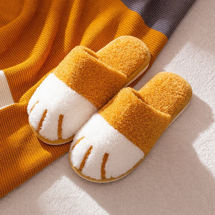 Evshine Winter Plush House Slippers For Women Cute Cat Paw Indoor Fur Shoes Soft Bottom Flat Cotton Slides Bedroom Plush Slipper