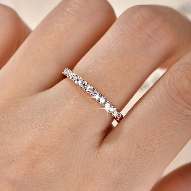 IOGOU 14k Gold Filled Full Eternity Ring Sparkling 2mm D Color Moissanite Stackable Band Finger Jewelry for Womem GRA Cerificate