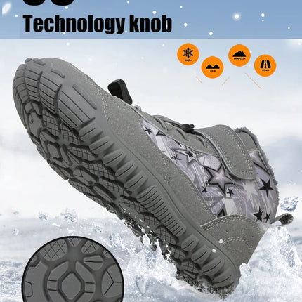 Waterproof Kids Barefoot Snow Boots 2025 New Wide Toe Winter Warm Fur Lined Shoes for Boys Girls Cold Weather Outdoor Sneakers