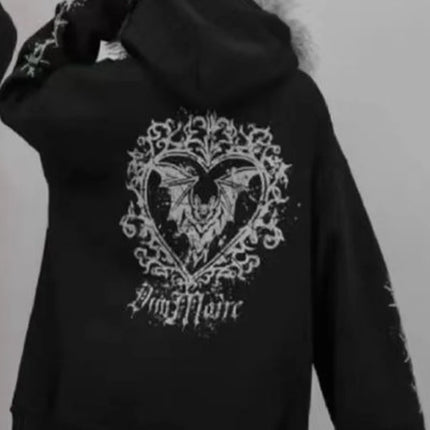Autumn Gothic American Retro Zipper Hoodie Jacket Women Embroidery Letter Design Sweatshirt Harajuku 2000s Warm Tops Clothes