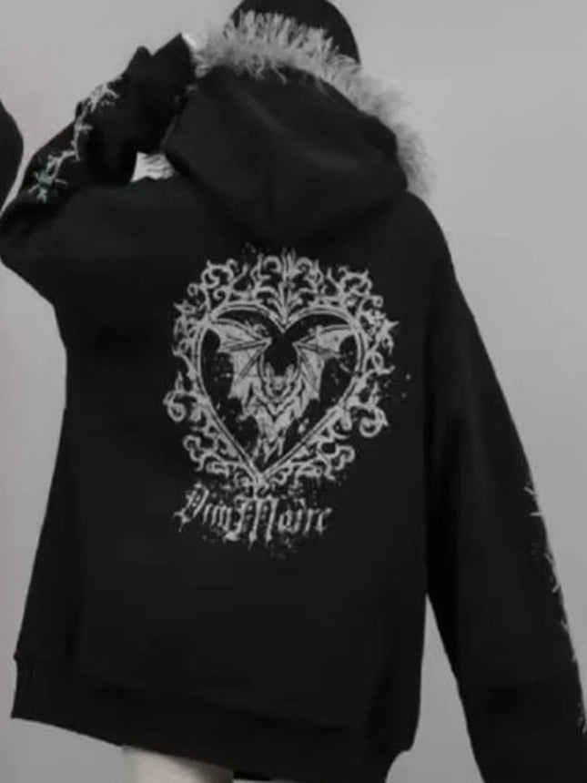 Autumn Gothic American Retro Zipper Hoodie Jacket Women Embroidery Letter Design Sweatshirt Harajuku 2000s Warm Tops Clothes